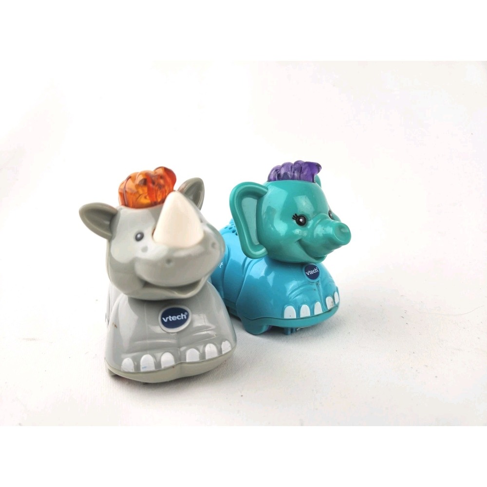 Lot of 2 Vtech Go Go Smart Wheels Rhino & ELEPHANT Lights And Sounds Animal Toys